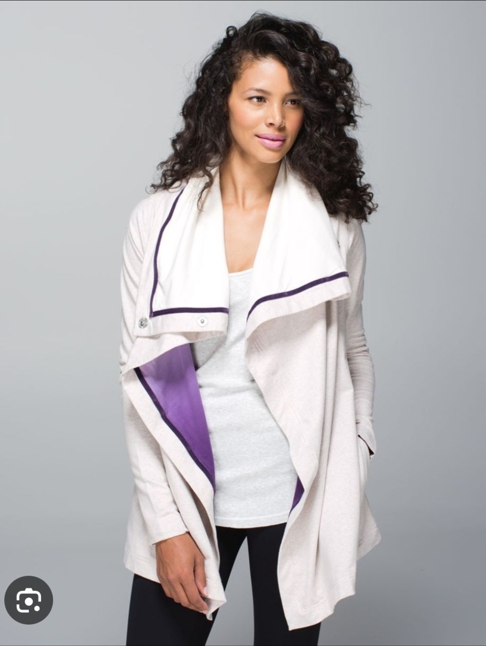 lululemon athletica Ivory Draped Cape Jacket with Purple Lining